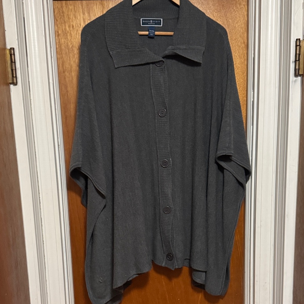 Karen Scott Woman Dark Gray Button Front Cardigan/Poncho Sz 2X/3X